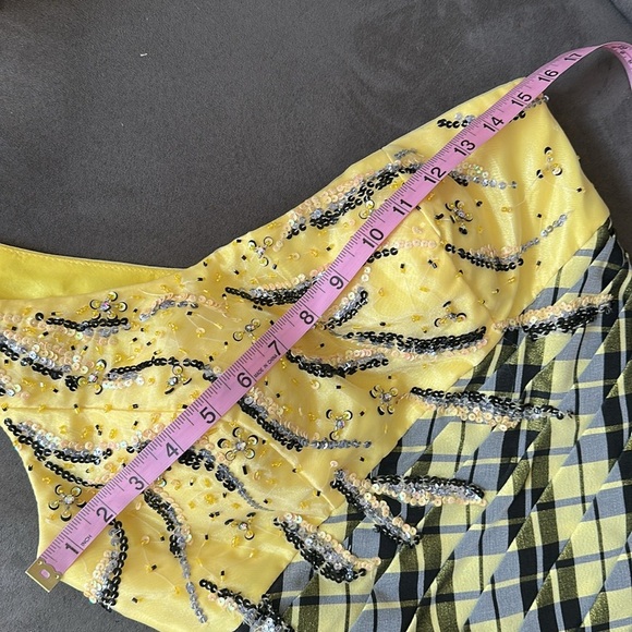 Blush Butter Yellow Black‎ Plaid Beaded Sequins Short Formal Prom Dress Size 4 - Picture 10 of 12